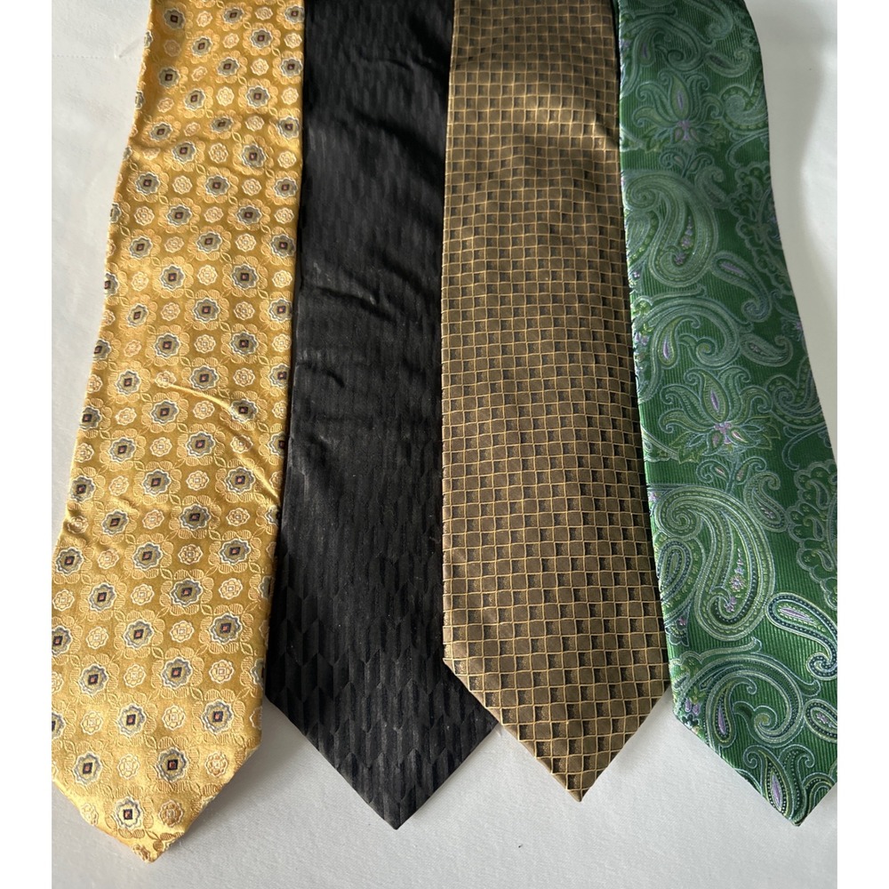Men Silk Tie Bundle John W Nordstrom DKNY Paisley Geometric Gold Black Green 4pc